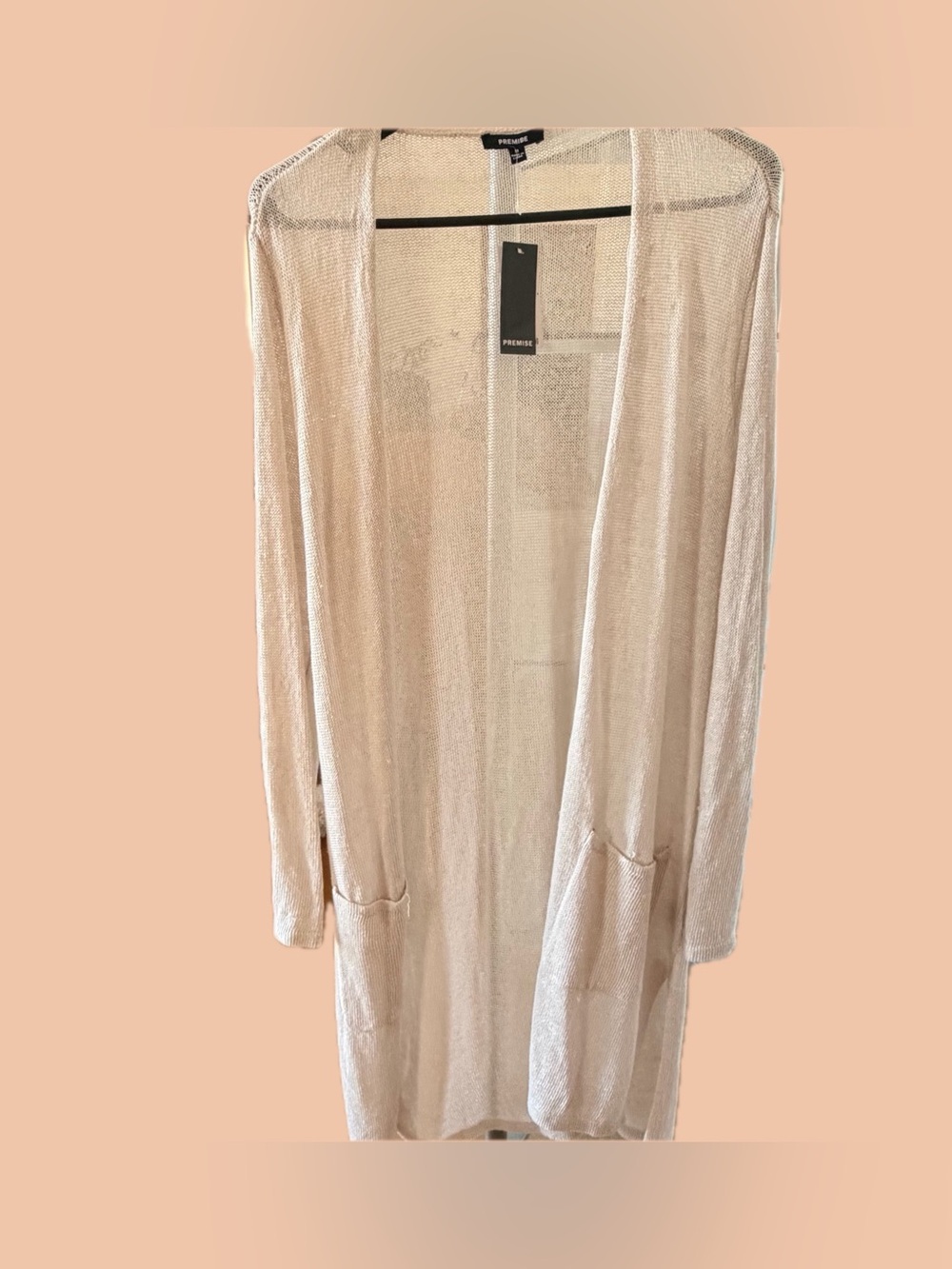 Premise Open-Front Long Cream Cardigan